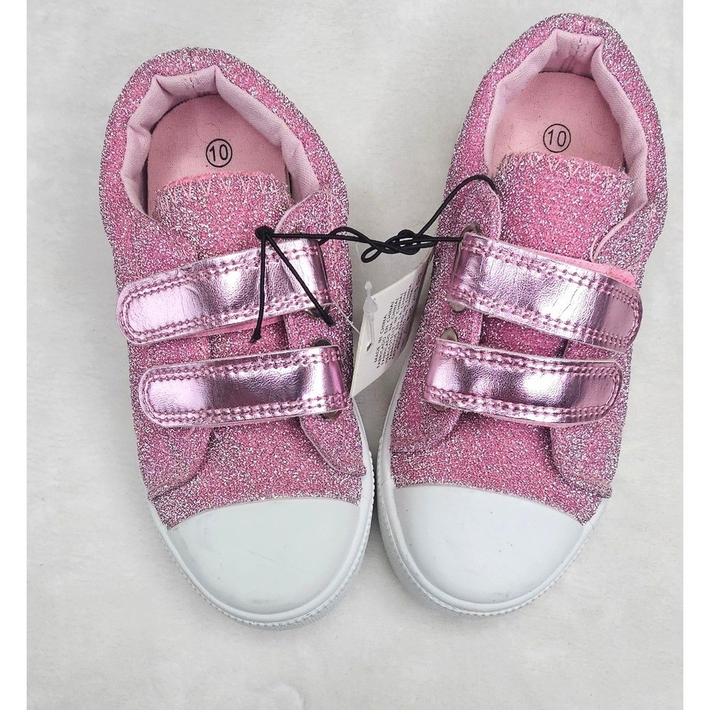 NWT KomfortMe Glitter Sneakers Size 10 Pink Sparkle Hook and Loop Low Top Shoes